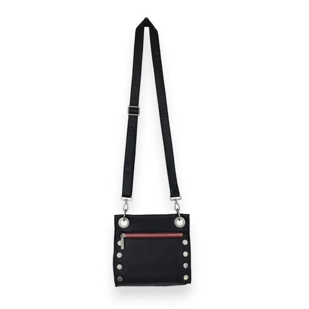 Hammitt Tony Small Black Leather Silver Red Zip Crossbody Shoulder Bag EUC - Picture 3 of 15